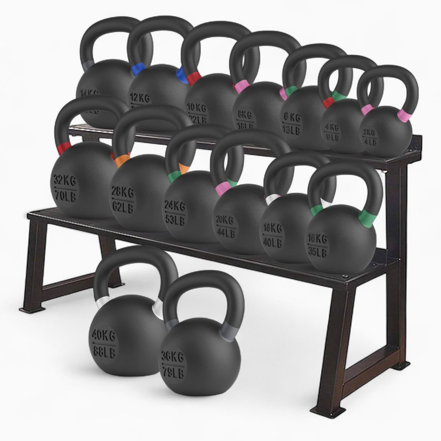 GymSets Commercial Kettlebell Rack Cast Iron Kettlebell Set 2kg - 40kg