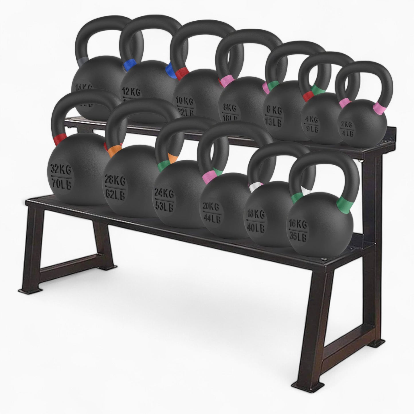 GymSets Commercial Kettlebell Rack With Cast Iron Kettlebell Set For Home Gym, Fitness Studio, Strength Training, Weight Storage, And Organisation. Buy now. 2kg to 40kg