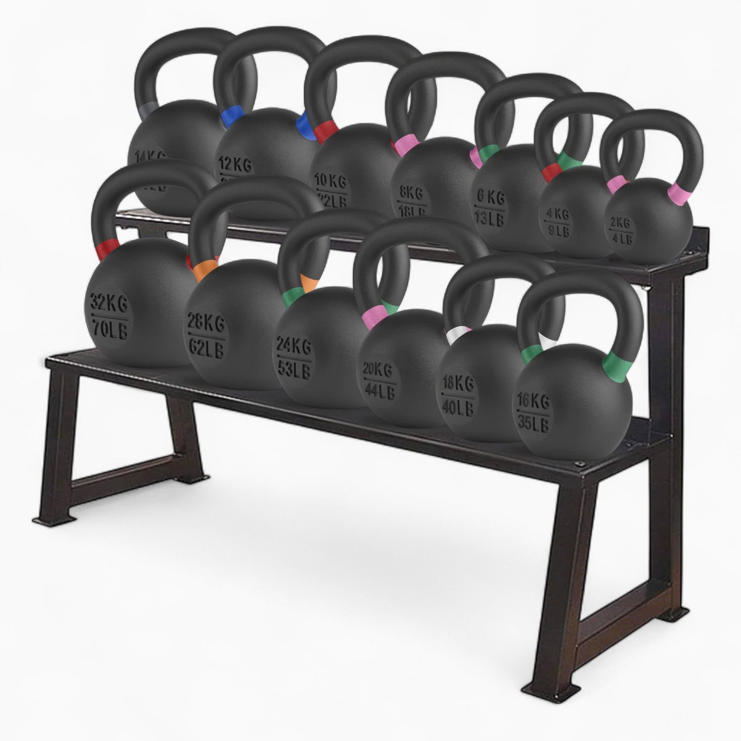 GymSets Commercial Kettlebell Rack With Cast Iron Kettlebell Set For Home Gym, Fitness Studio, Strength Training, Weight Storage, And Organisation. Buy now. 2kg to 40kg