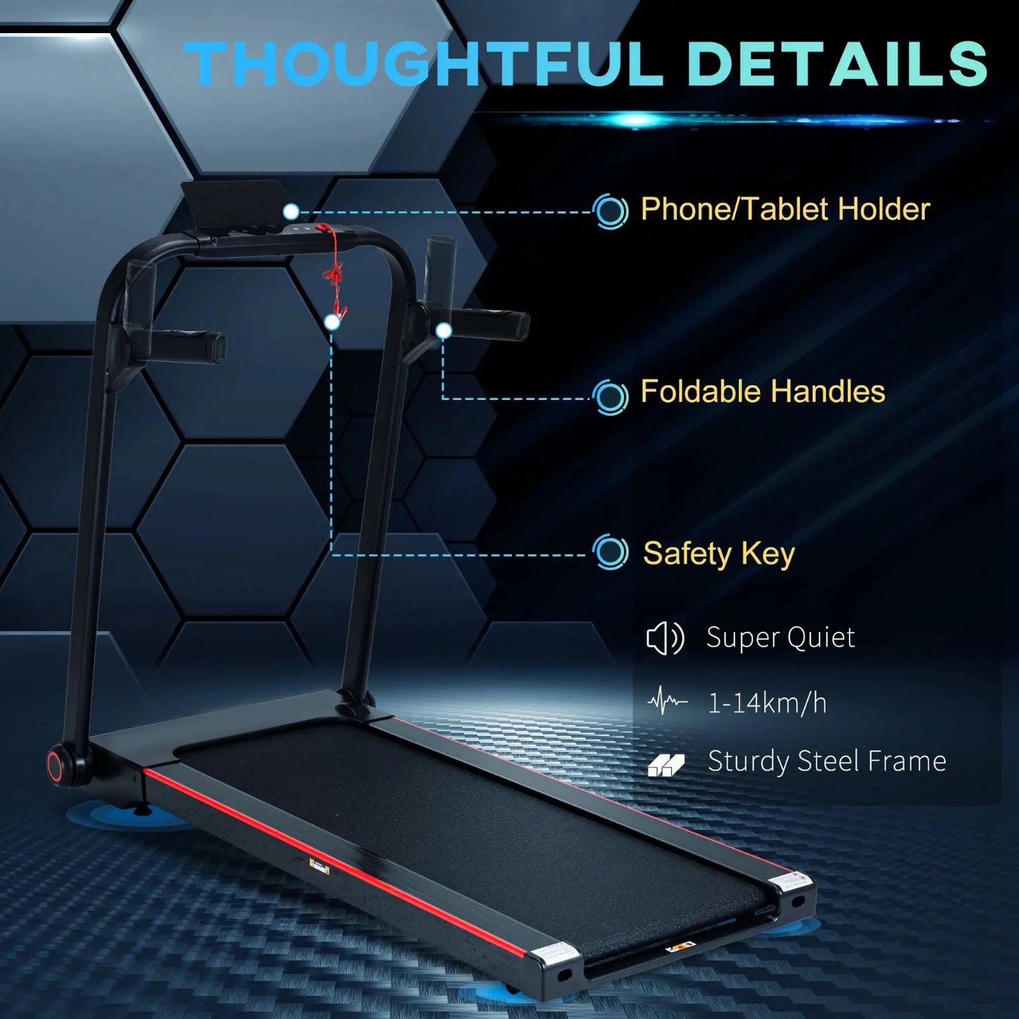 Upgraded 14km/h Treadmill - Folding Fast Running Machine With Incline