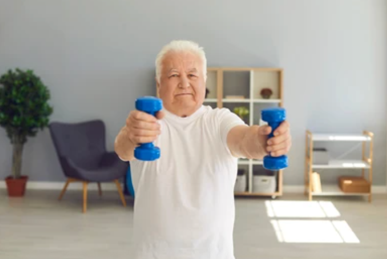 senior person lifting weights