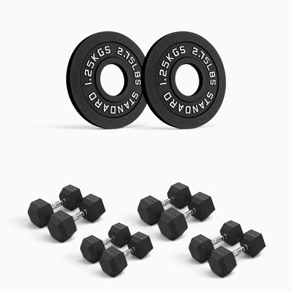 Cast Iron Plate & Hex Dumbbell Package