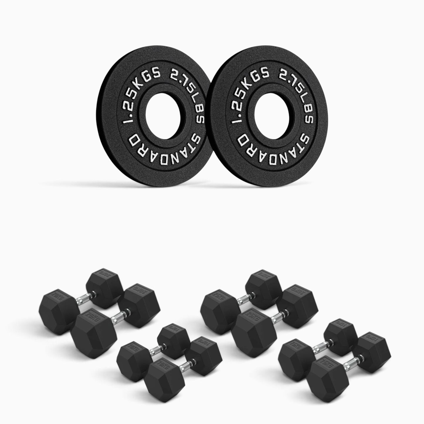 Cast Iron Plate & Hex Dumbbell Package