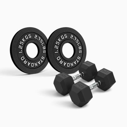 Cast Iron Plate & Hex Dumbbell Package