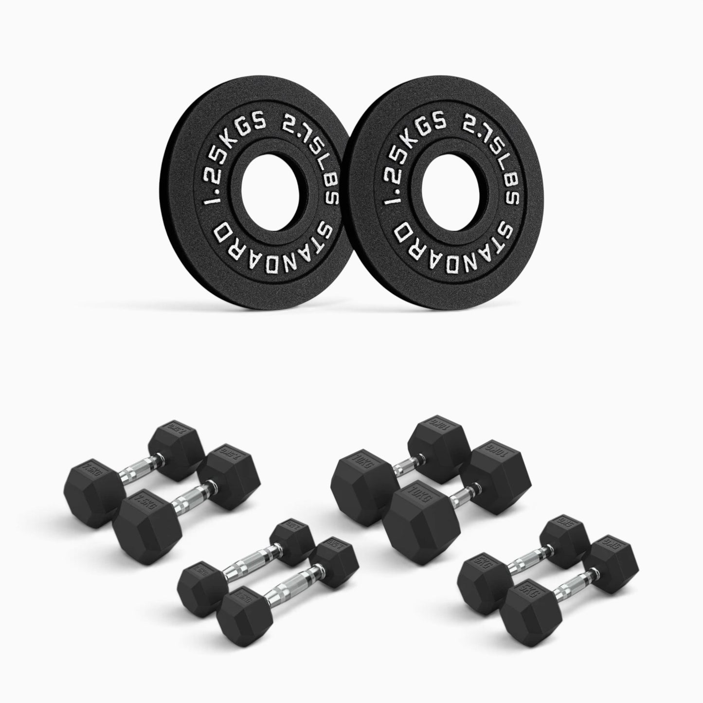 Cast Iron Plate & Hex Dumbbell Package