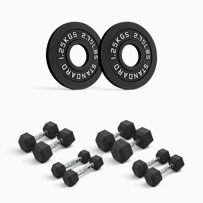 Cast Iron Plate & Hex Dumbbell Package