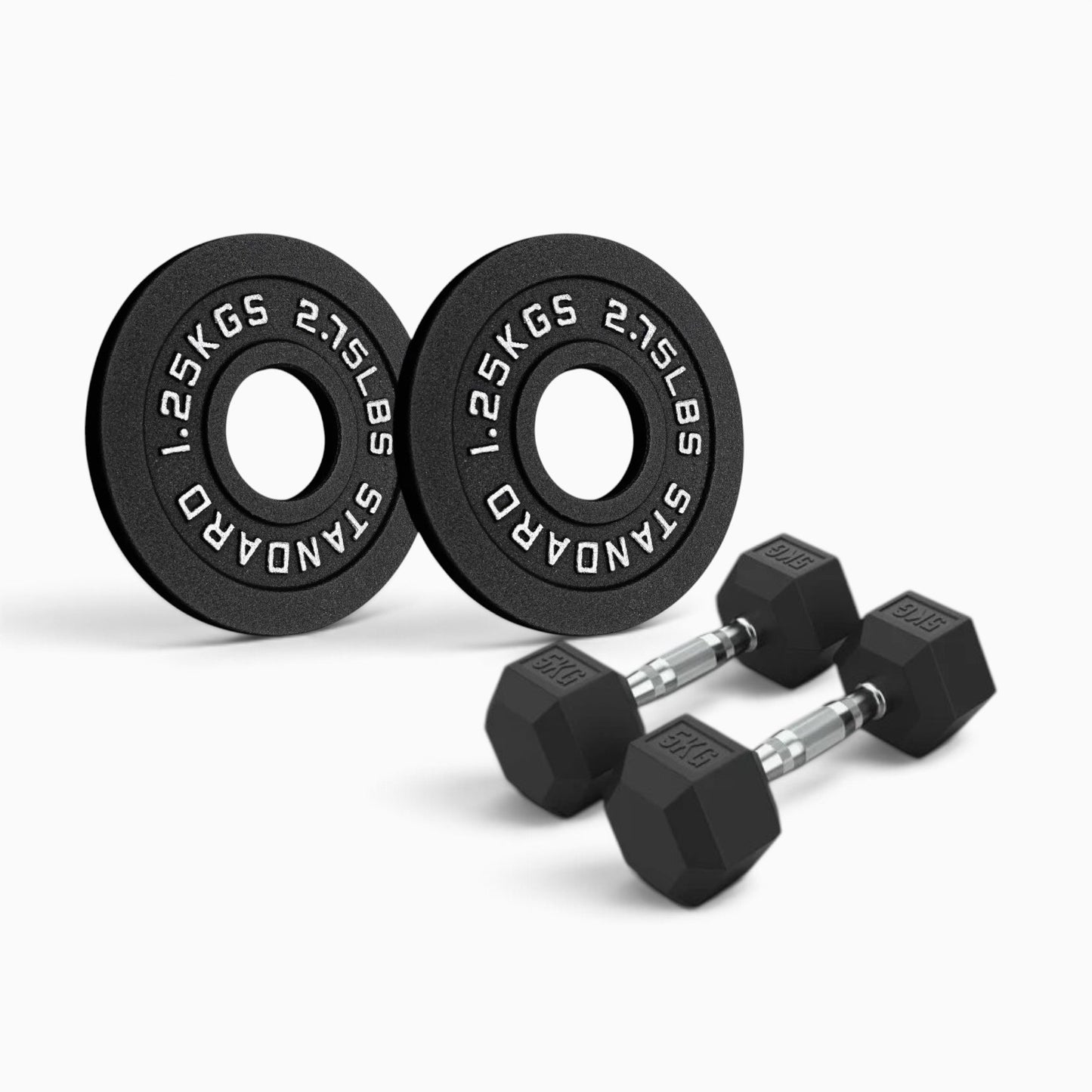 Cast Iron Plate & Hex Dumbbell Package