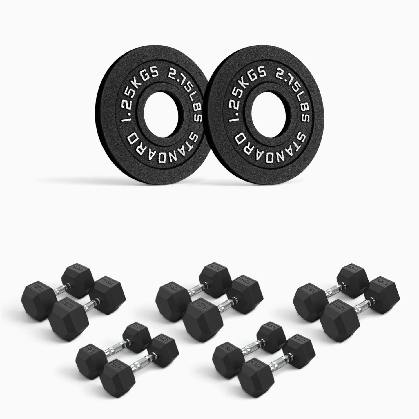 Cast Iron Plate & Hex Dumbbell Package