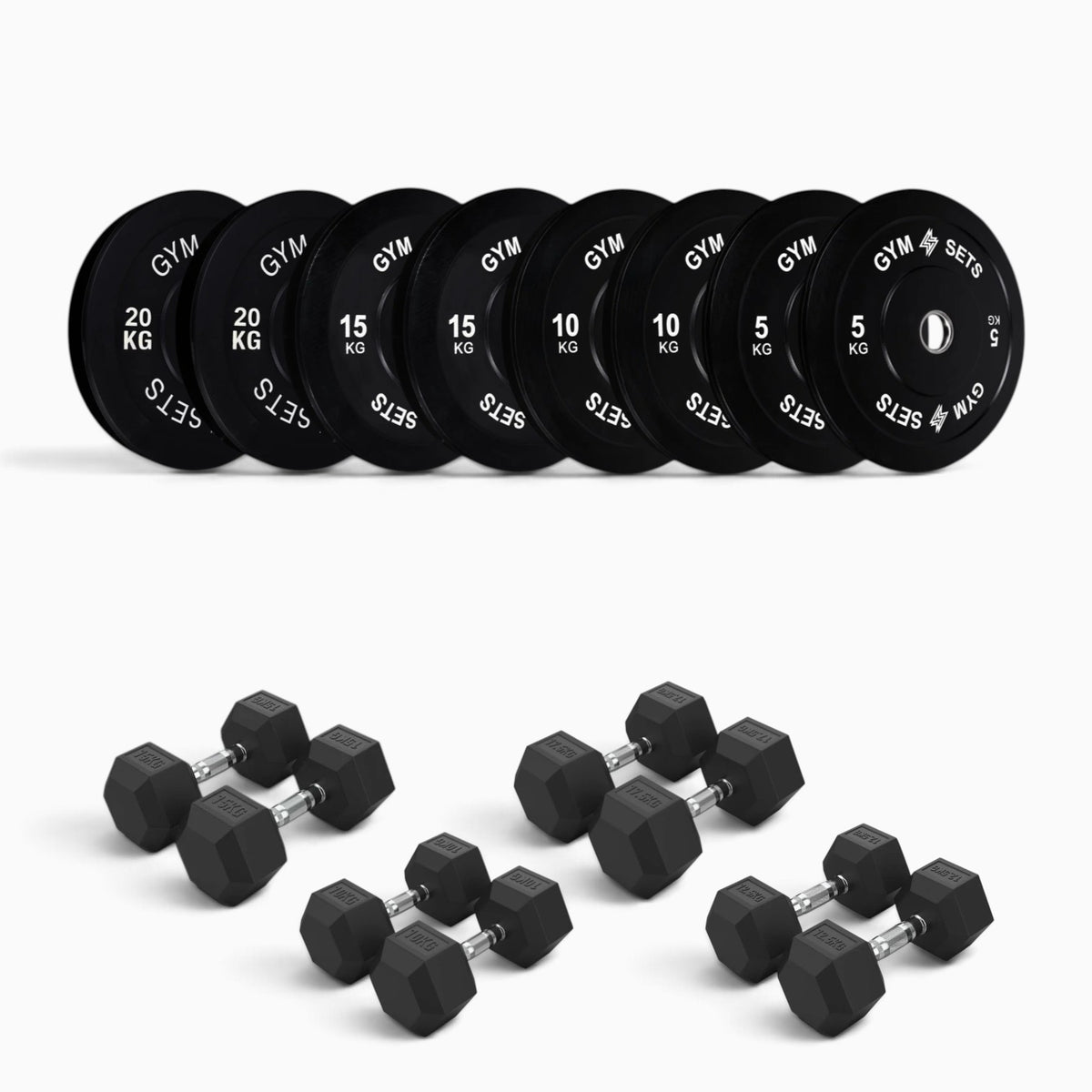 Olympic Bumper Plate & Hex Dumbbell Package