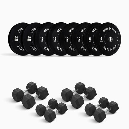 Olympic Bumper Plate & Hex Dumbbell Package
