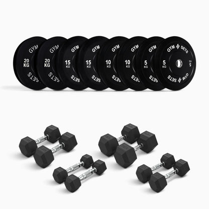 Olympic Bumper Plate & Hex Dumbbell Package