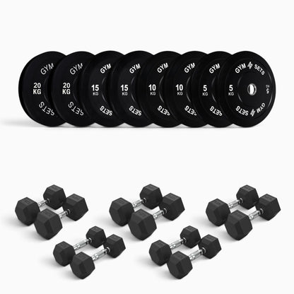 Olympic Bumper Plate & Hex Dumbbell Package
