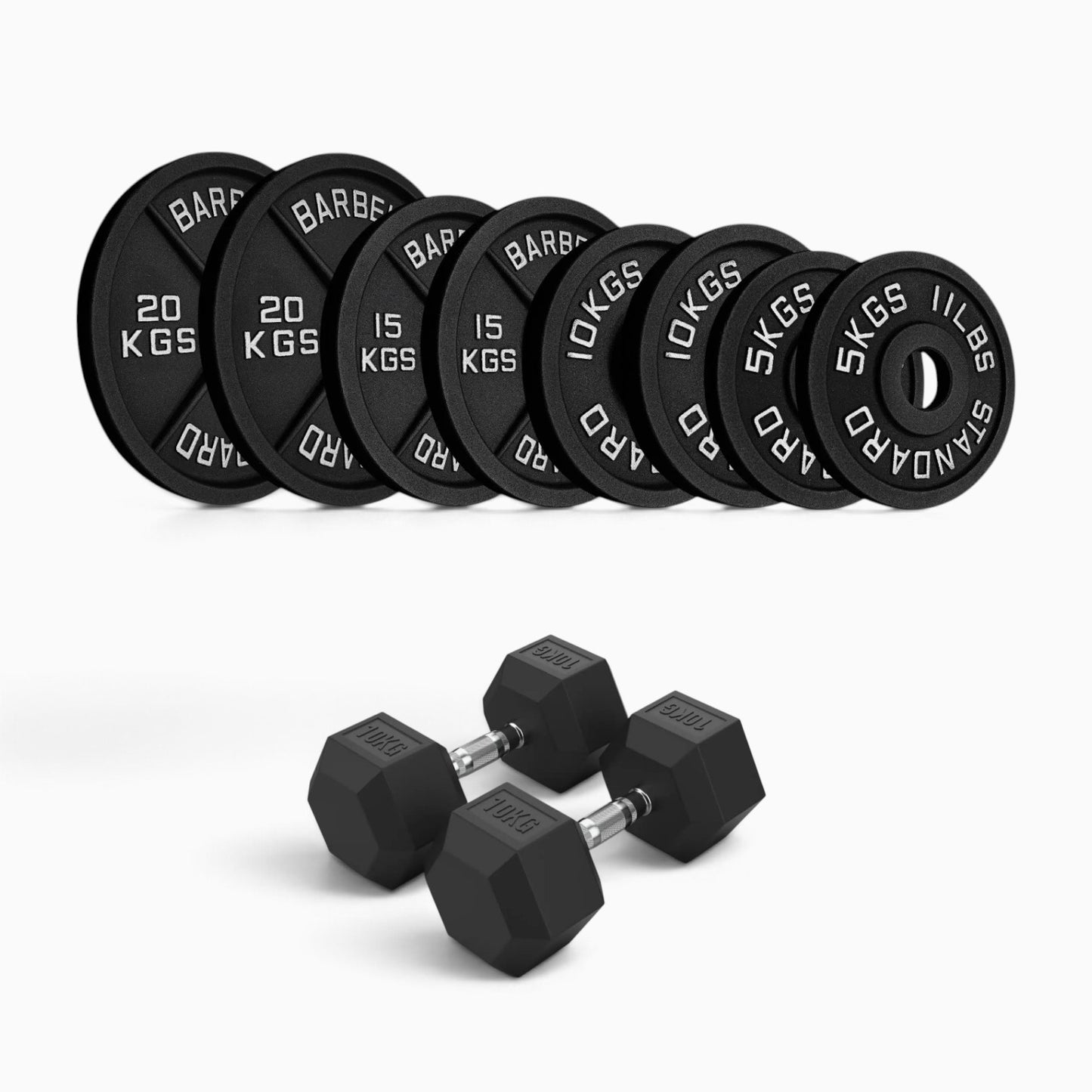 Cast Iron Plate & Hex Dumbbell Package