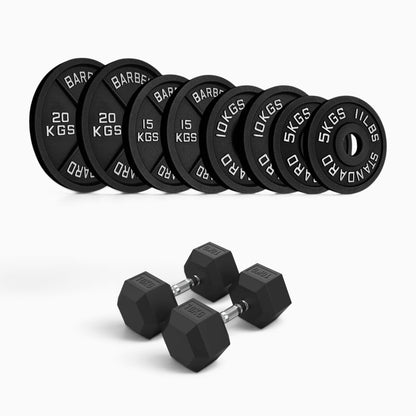 Cast Iron Plate & Hex Dumbbell Package