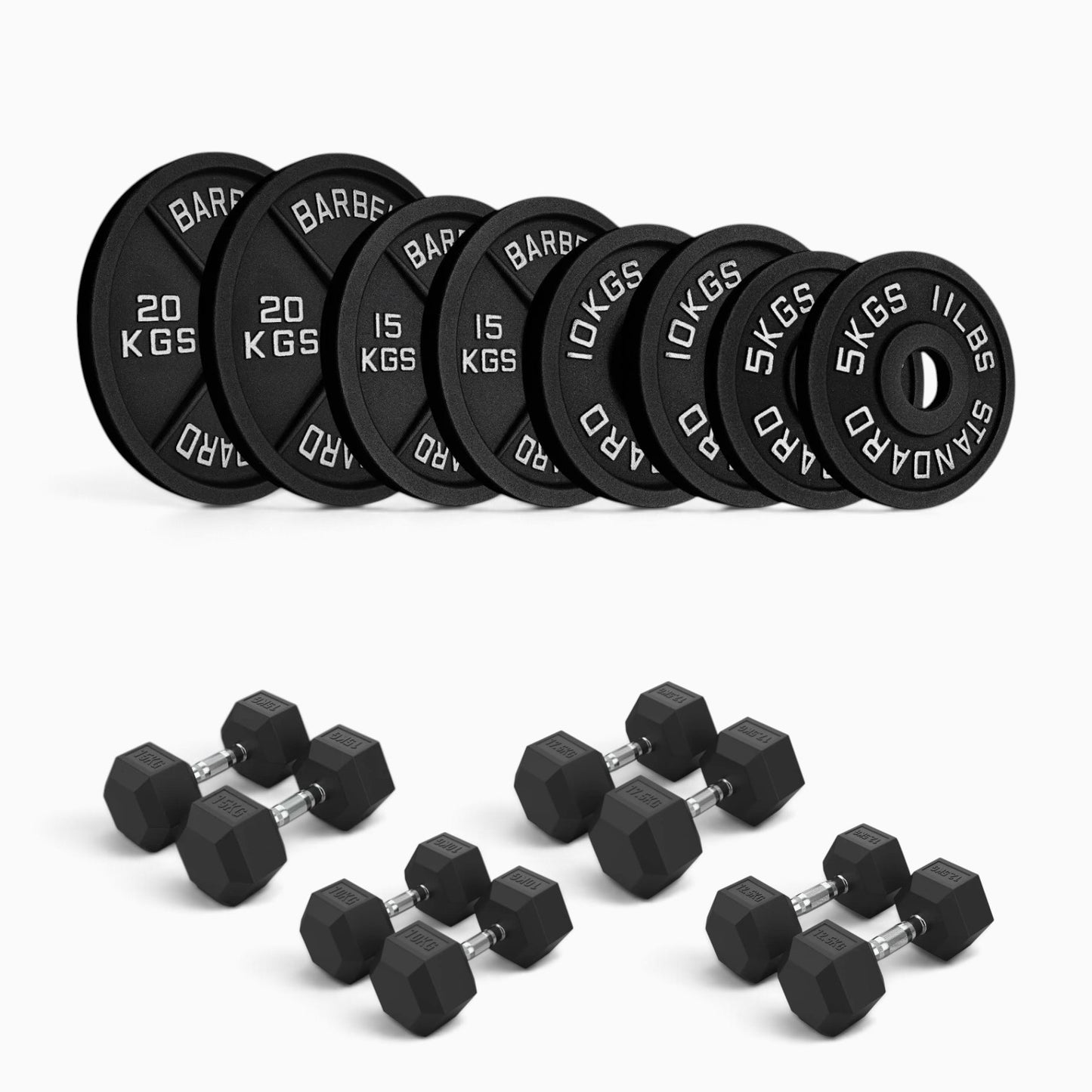 Cast Iron Plate & Hex Dumbbell Package