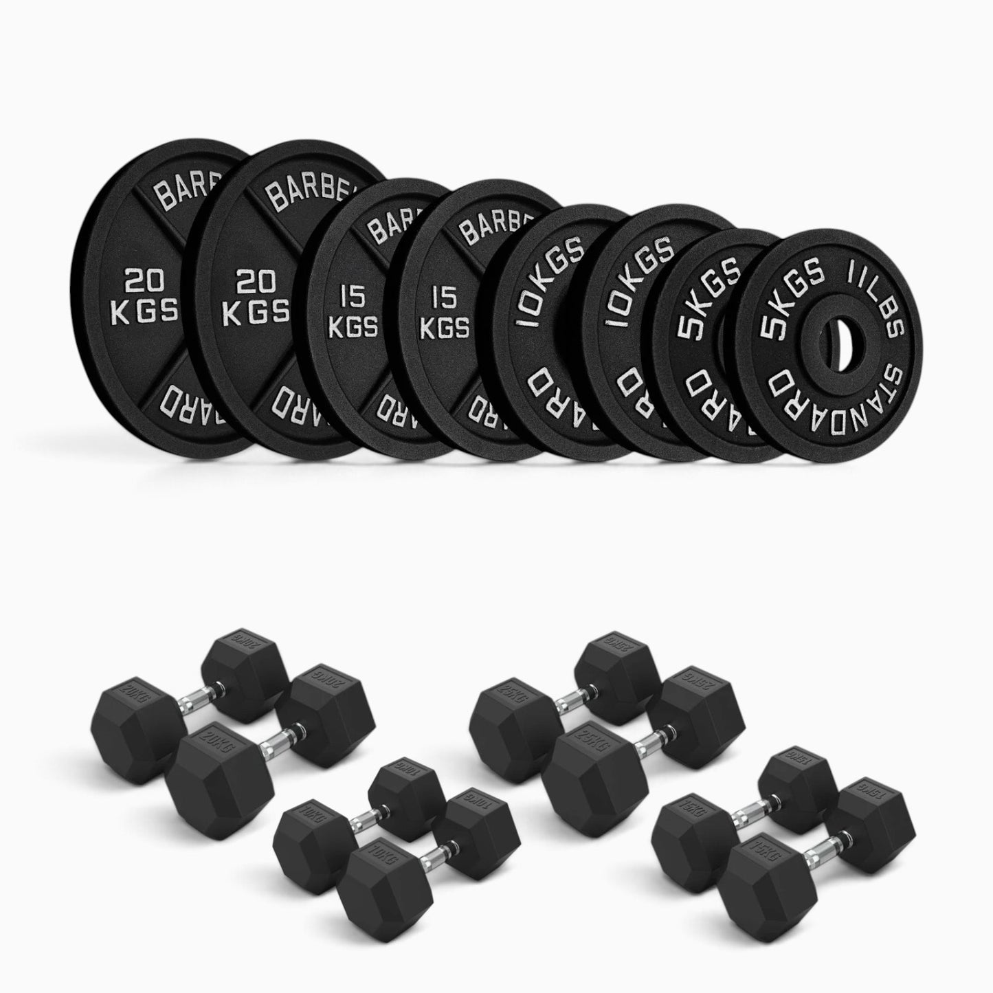 Cast Iron Plate & Hex Dumbbell Package