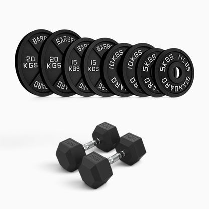 Cast Iron Plate & Hex Dumbbell Package