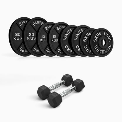 Cast Iron Plate & Hex Dumbbell Package
