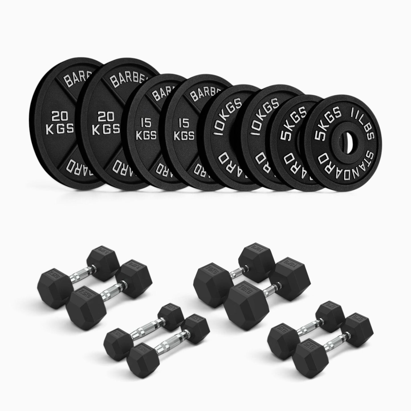 Cast Iron Plate & Hex Dumbbell Package