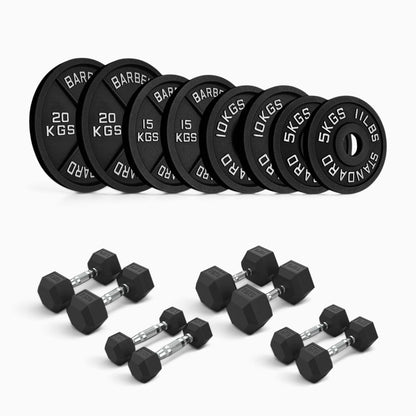 Cast Iron Plate & Hex Dumbbell Package