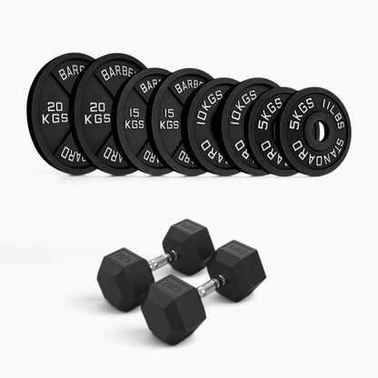 Cast Iron Plate & Hex Dumbbell Package