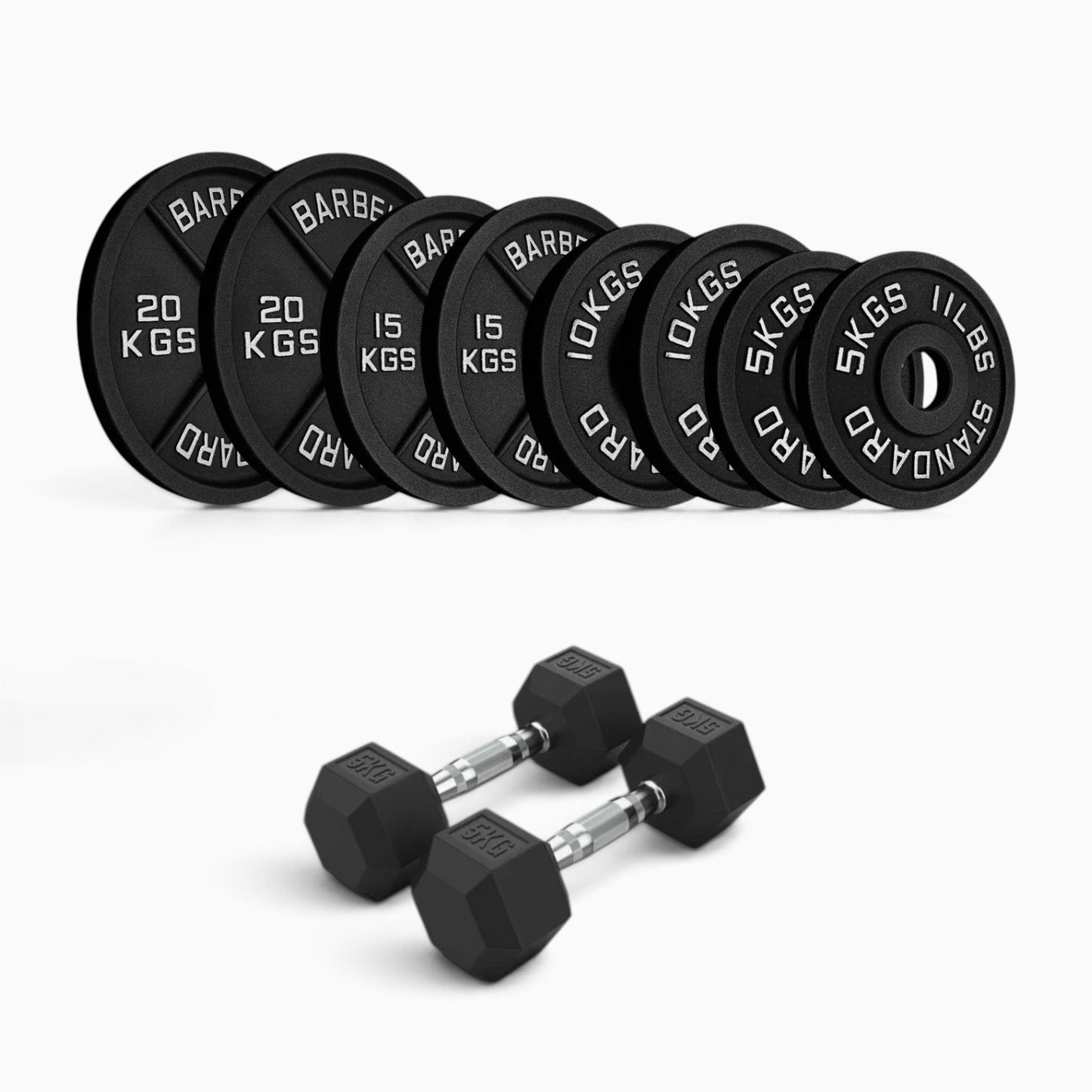 Cast Iron Plate & Hex Dumbbell Package