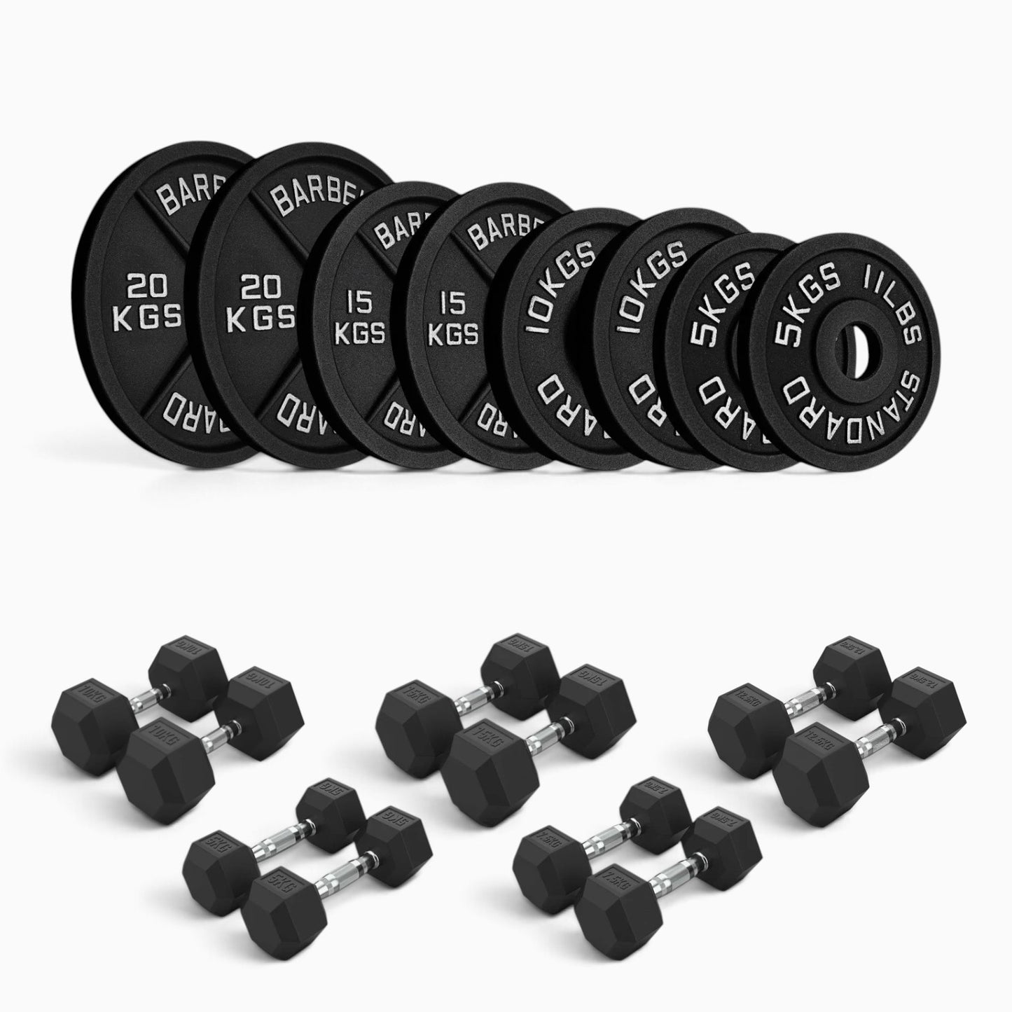 Cast Iron Plate & Hex Dumbbell Package