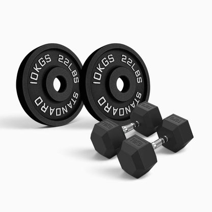 Cast Iron Plate & Hex Dumbbell Package