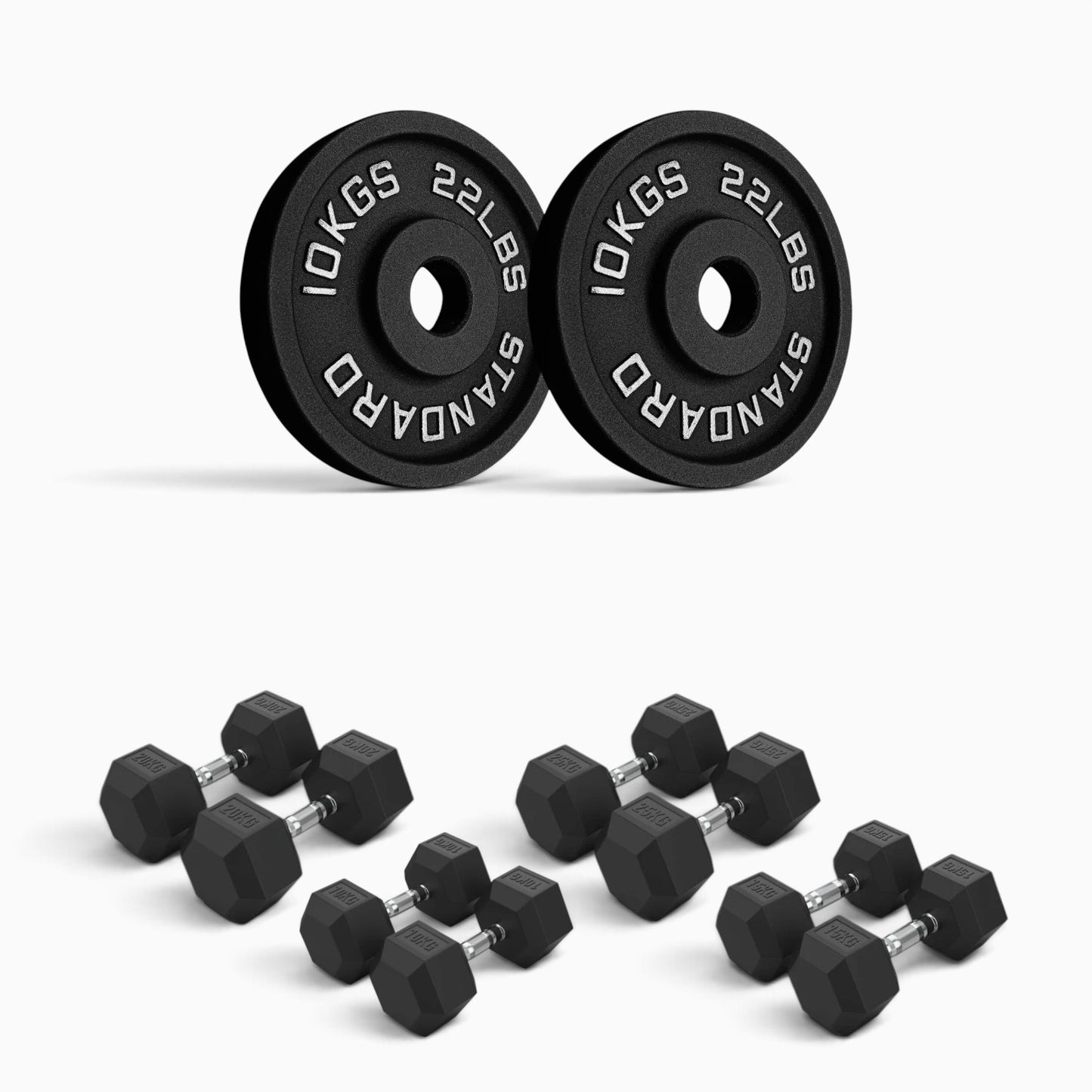 Cast Iron Plate & Hex Dumbbell Package