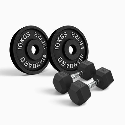 Cast Iron Plate & Hex Dumbbell Package