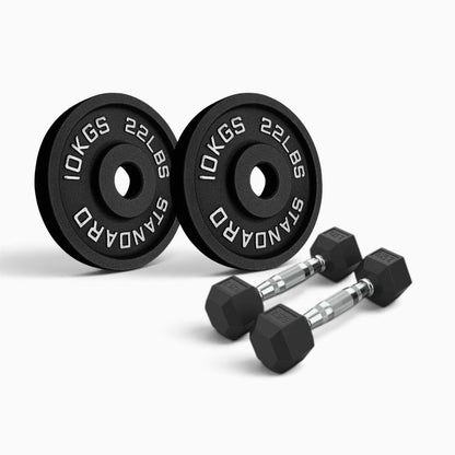 Cast Iron Plate & Hex Dumbbell Package