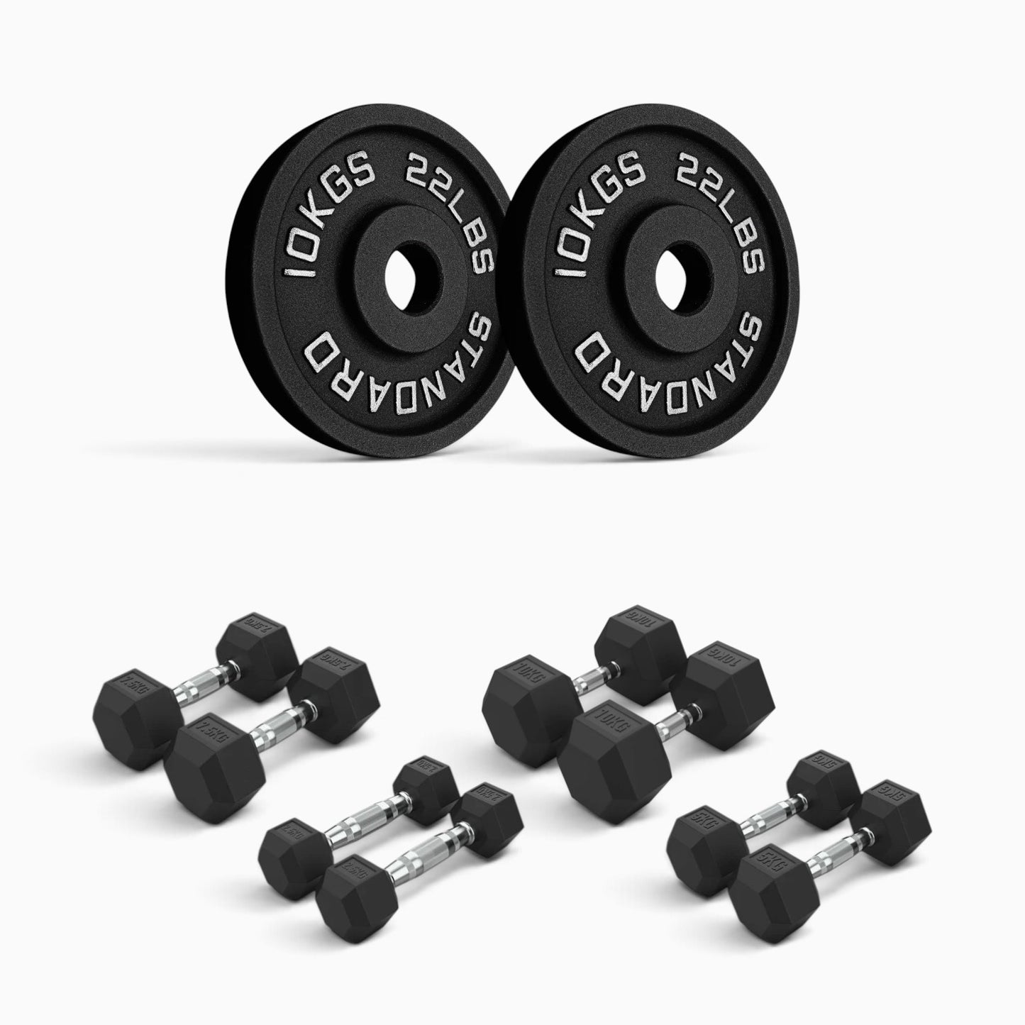 Cast Iron Plate & Hex Dumbbell Package