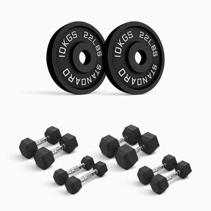 Cast Iron Plate & Hex Dumbbell Package