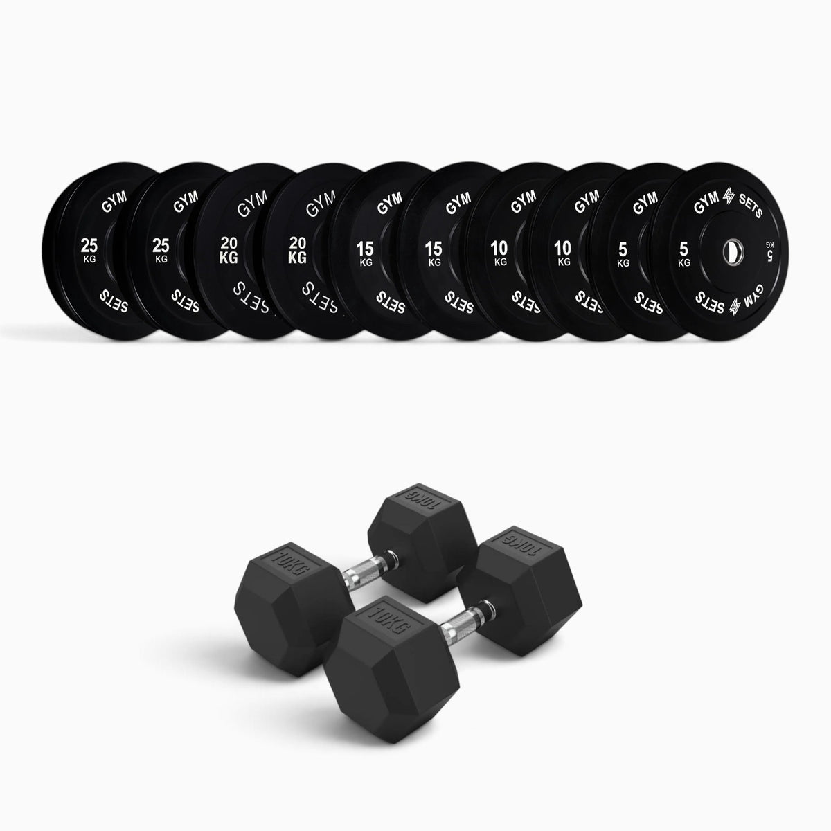 Olympic Bumper Plate & Hex Dumbbell Package