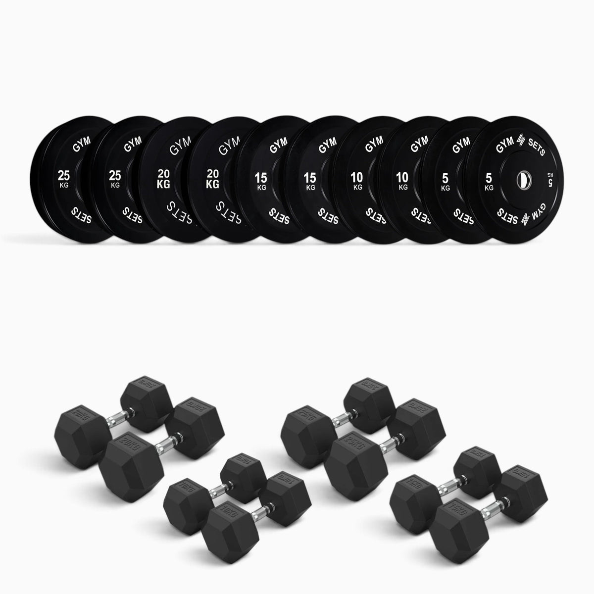 Olympic Bumper Plate & Hex Dumbbell Package