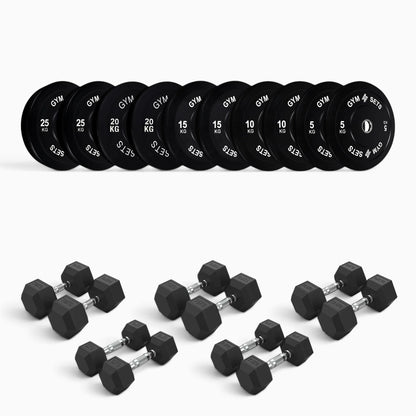 Olympic Bumper Plate & Hex Dumbbell Package
