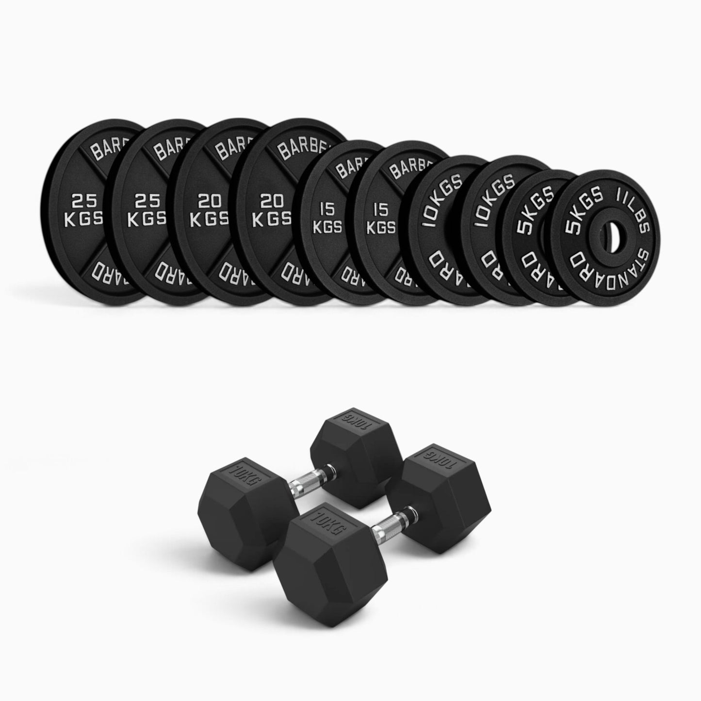 Cast Iron Plate & Hex Dumbbell Package