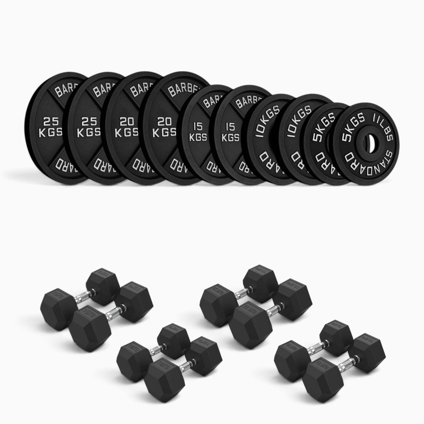 Cast Iron Plate & Hex Dumbbell Package