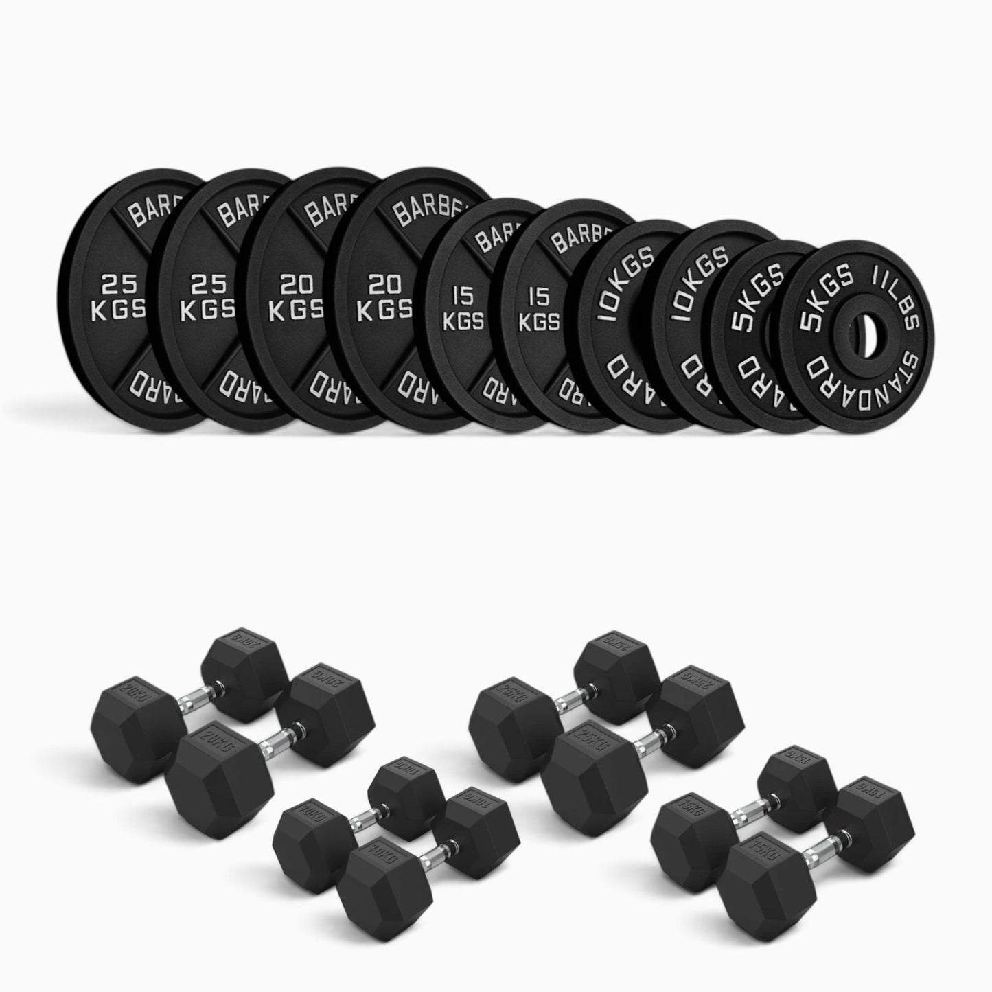 Cast Iron Plate & Hex Dumbbell Package