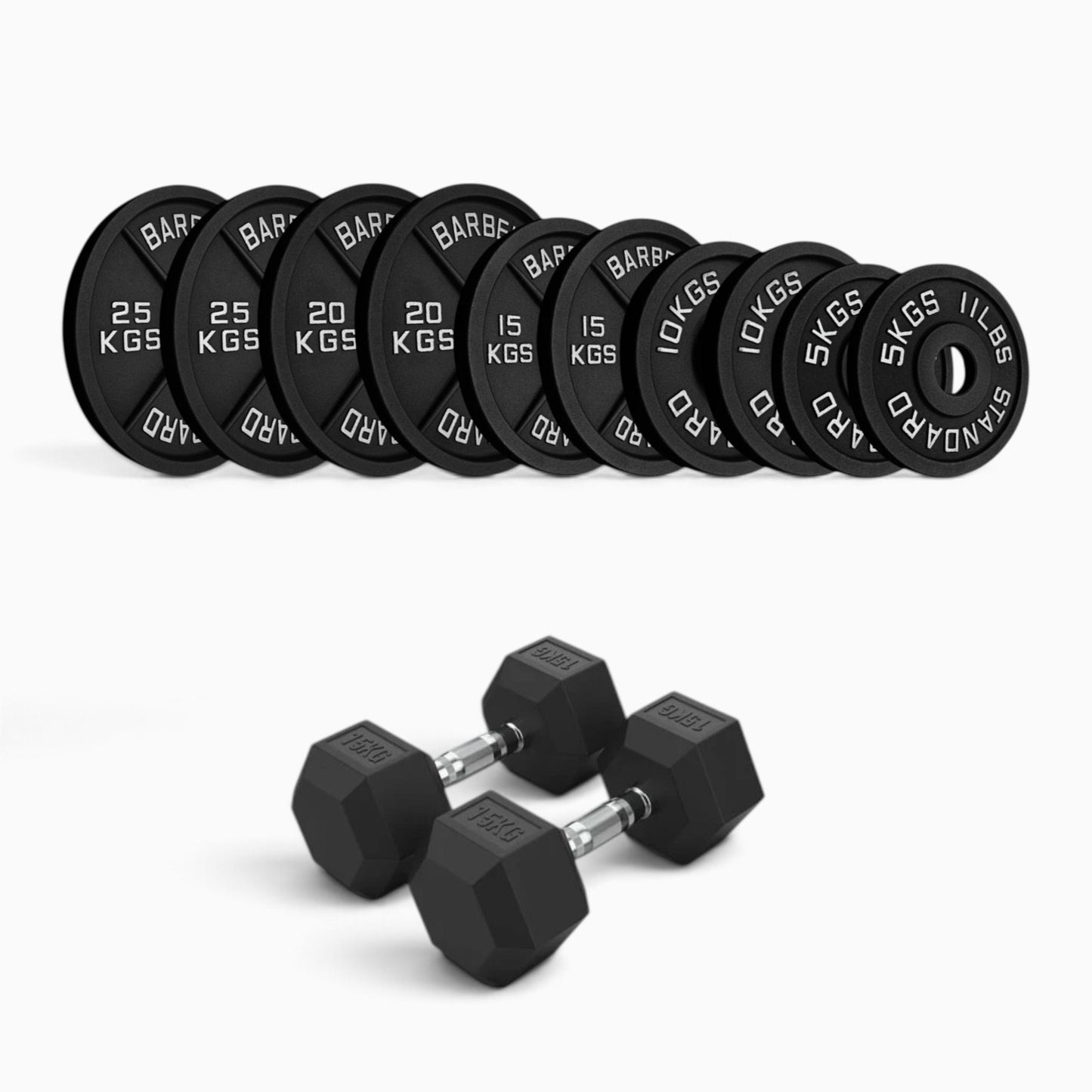Cast Iron Plate & Hex Dumbbell Package