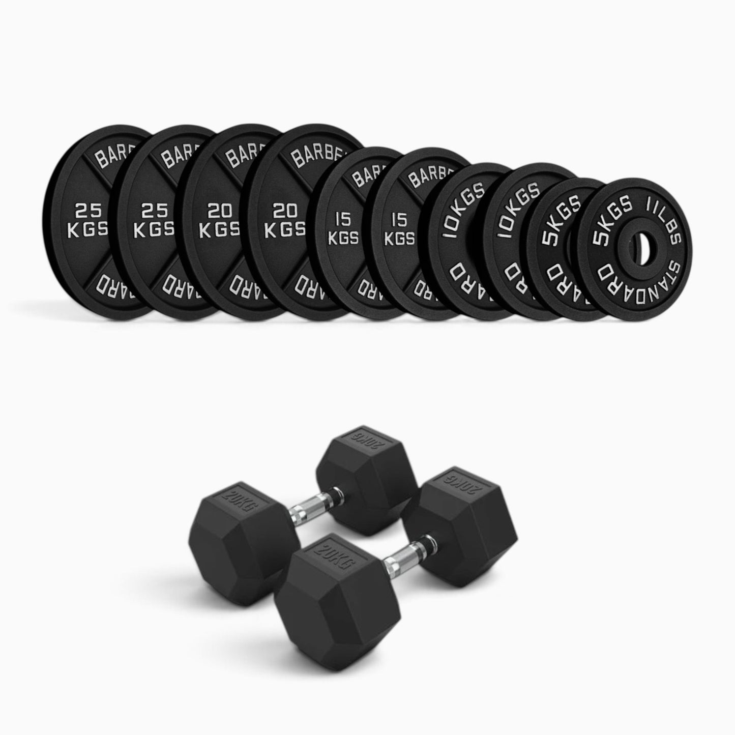 Cast Iron Plate & Hex Dumbbell Package