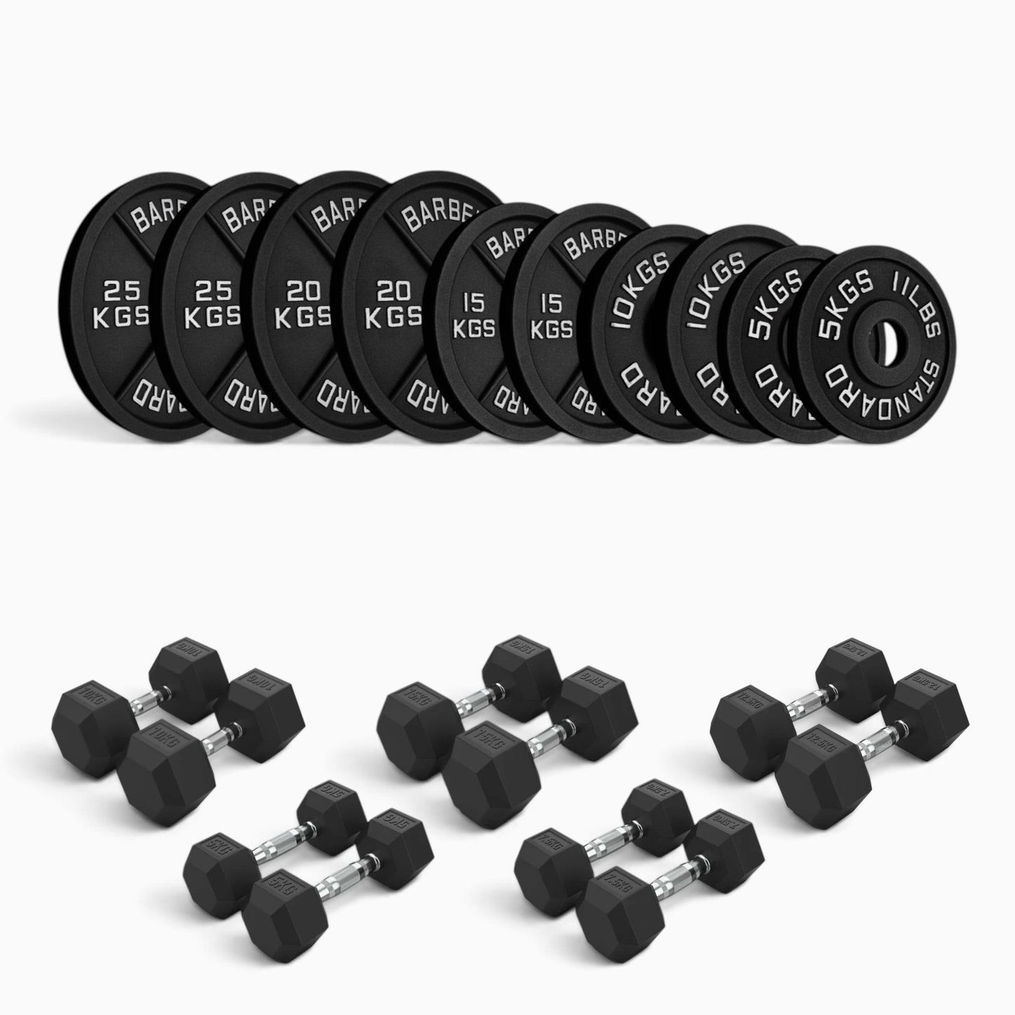 Cast Iron Plate & Hex Dumbbell Package
