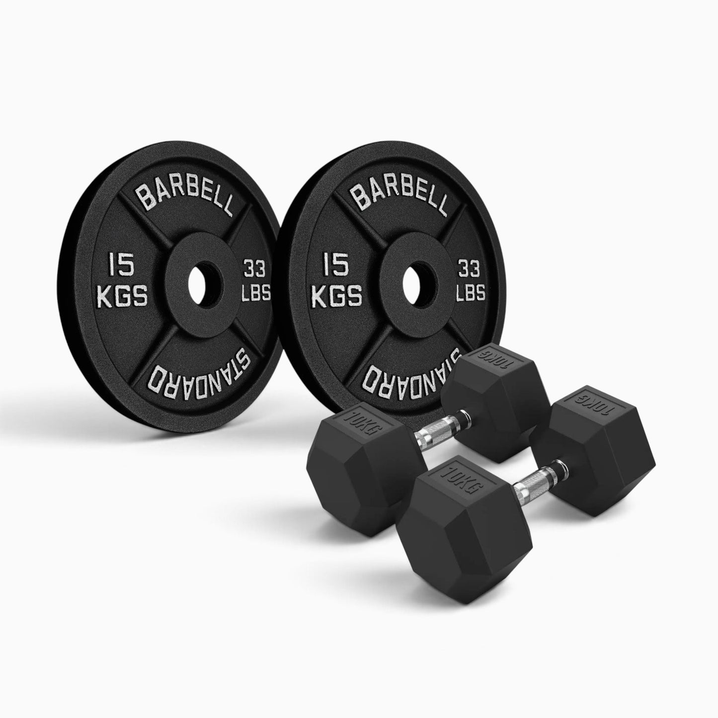 Cast Iron Plate & Hex Dumbbell Package