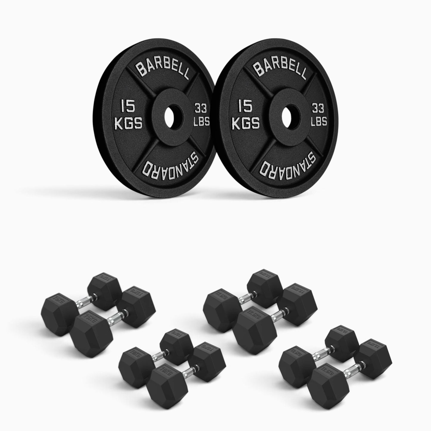 Cast Iron Plate & Hex Dumbbell Package
