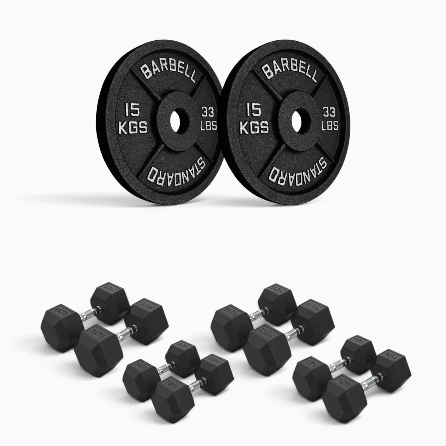 Cast Iron Plate & Hex Dumbbell Package