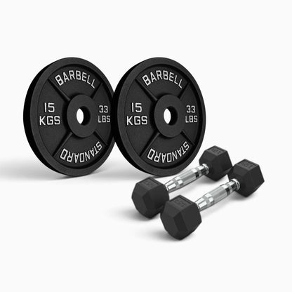 Cast Iron Plate & Hex Dumbbell Package