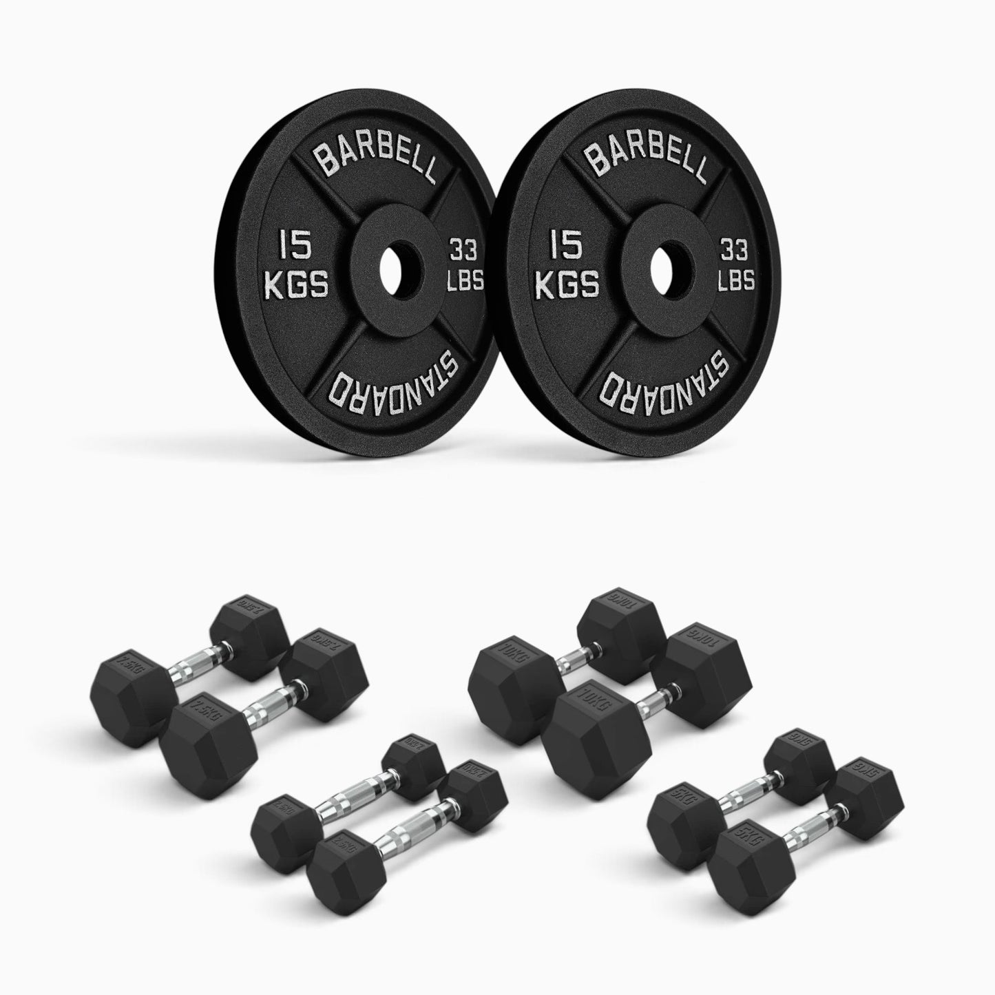 Cast Iron Plate & Hex Dumbbell Package