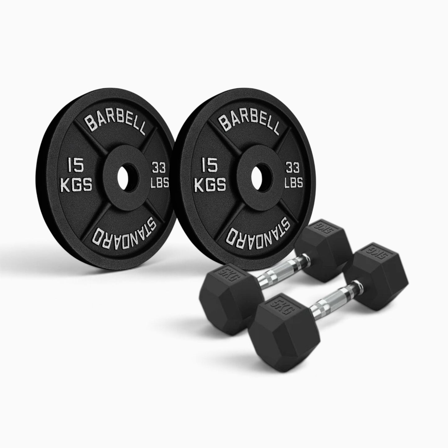 Cast Iron Plate & Hex Dumbbell Package