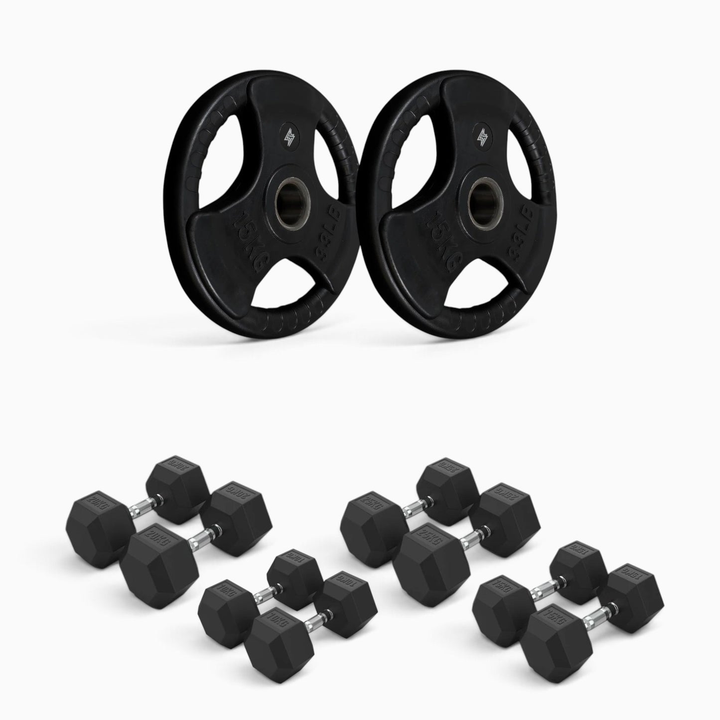 Tri Grip Plate & Dumbbell Package