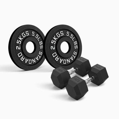 Cast Iron Plate & Hex Dumbbell Package